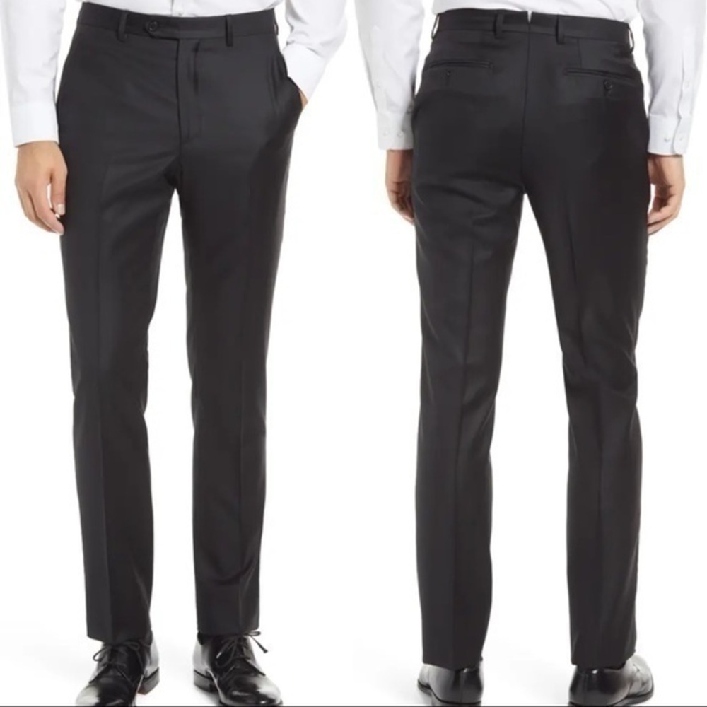 Santorelli Roma Flat Front Black Italian Wool Dress Pants Size 56 NWT